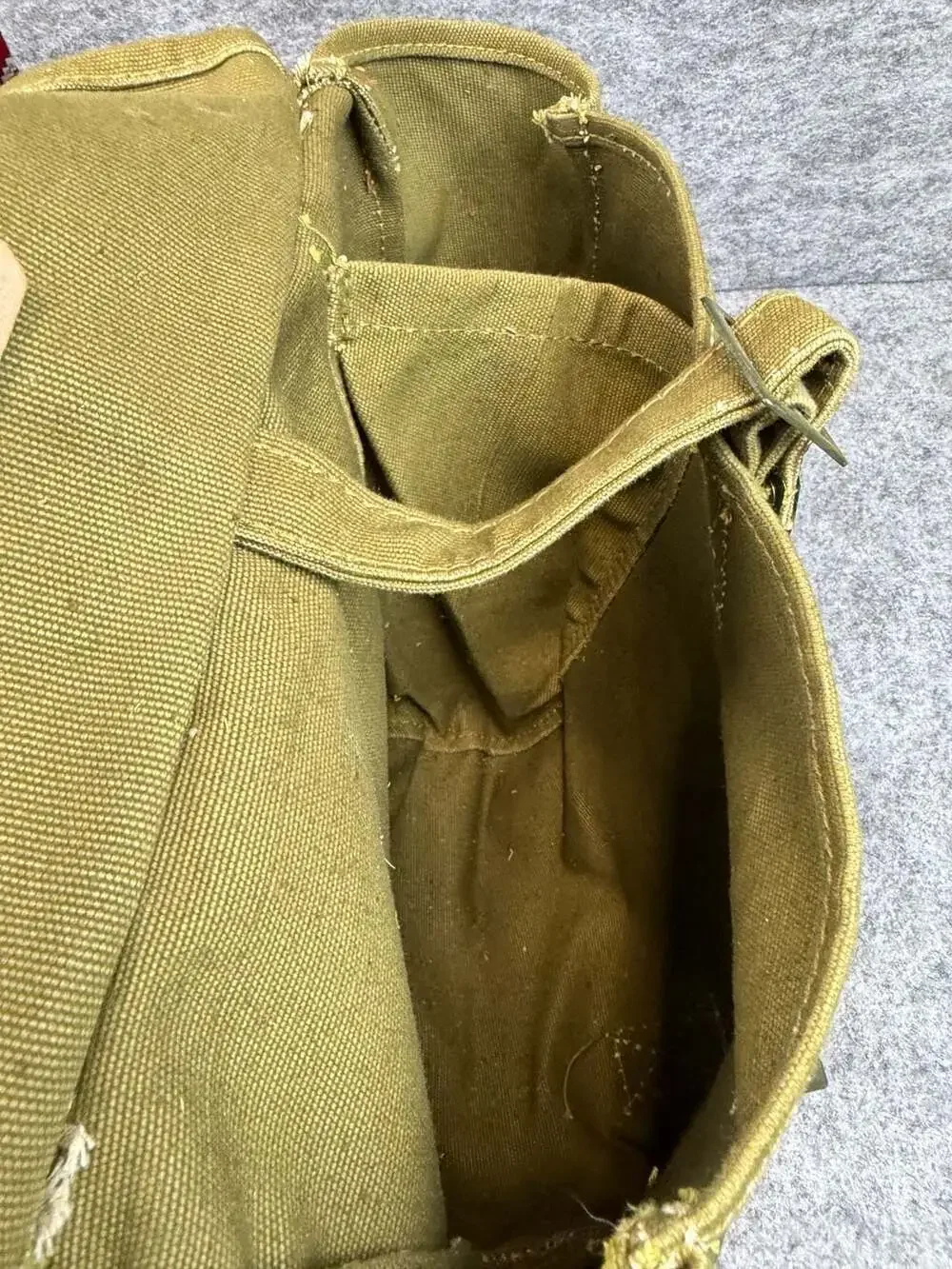 Vintage Romanian Military Canvas Bread Bag with Leather Straps